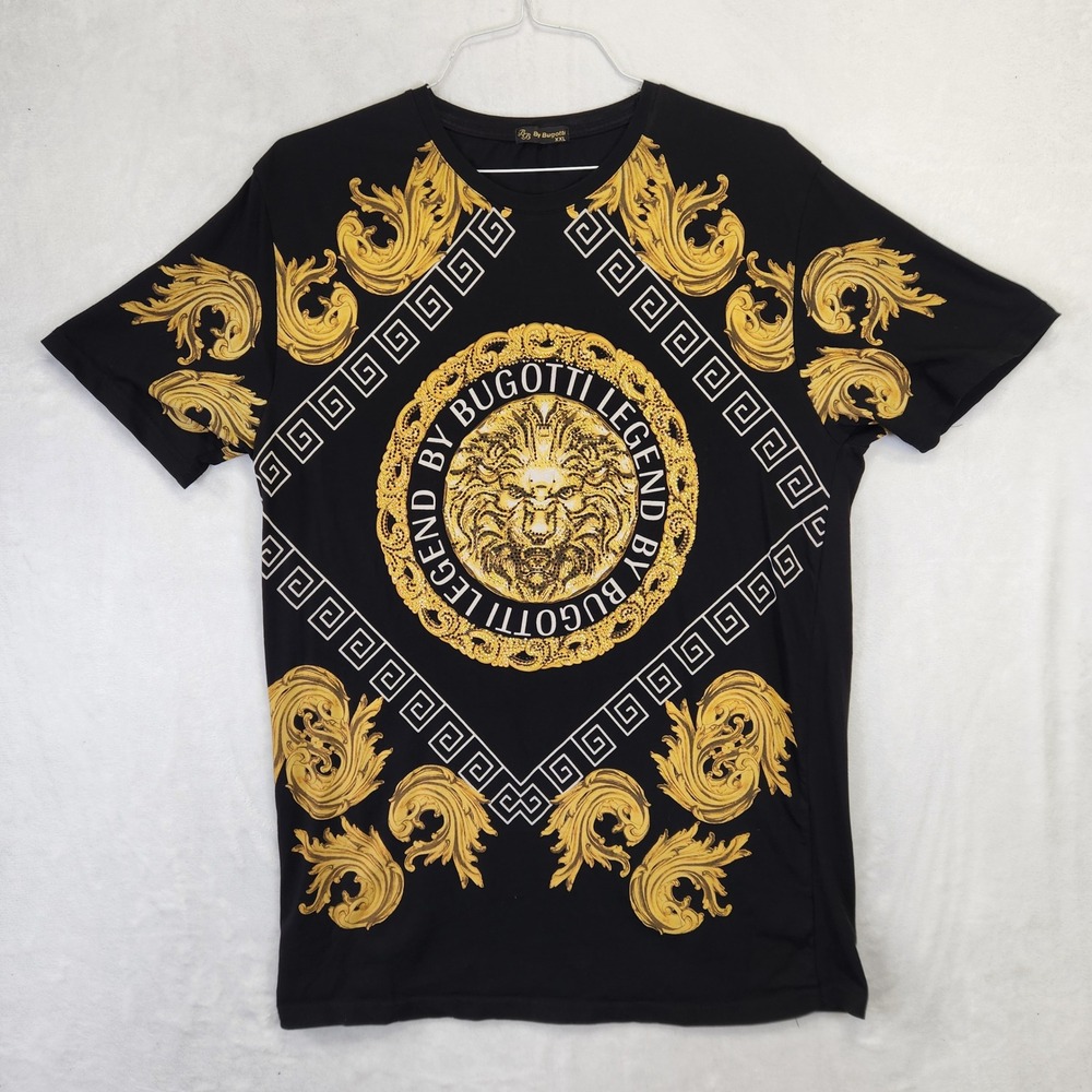 By Bugotti Legend Mens XXL Black Gold Lion Baroque Graphic T-Shirt Rhinestone